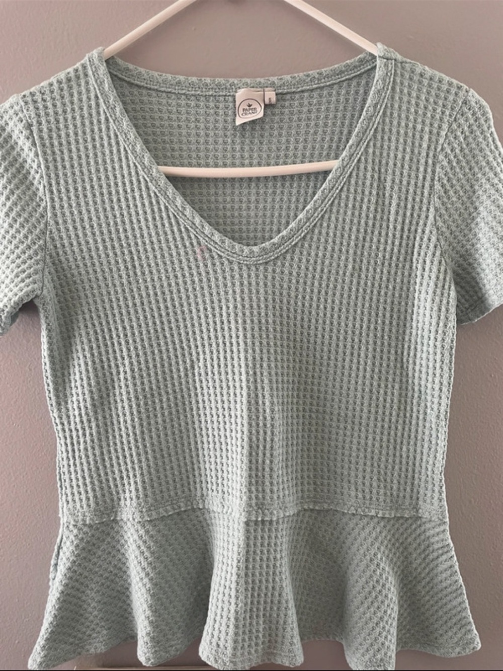 Paper Crane Sage Green Waffle V-Neck Top